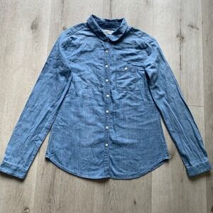 LOFT Women's "The Softened Shirt" Blue Chambray Denim Button Down Top - Size XS